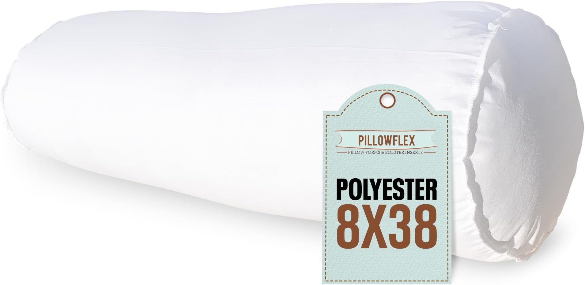 Pillowflex Bolster Pillow (8x38) - Round Roll Pillow Bolster Insert, Plush Polyester-Filled Insert for Decorative Shams, Odorless, Lint and Dust-Free Polyester Filling, No Lumps - (White)