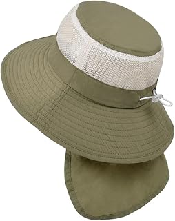 Safari Sombrero para el sol para niños UPF 50+, ala ancha y protección para el cuello, sombrero de pescador para niños, para verano, playa y exterior