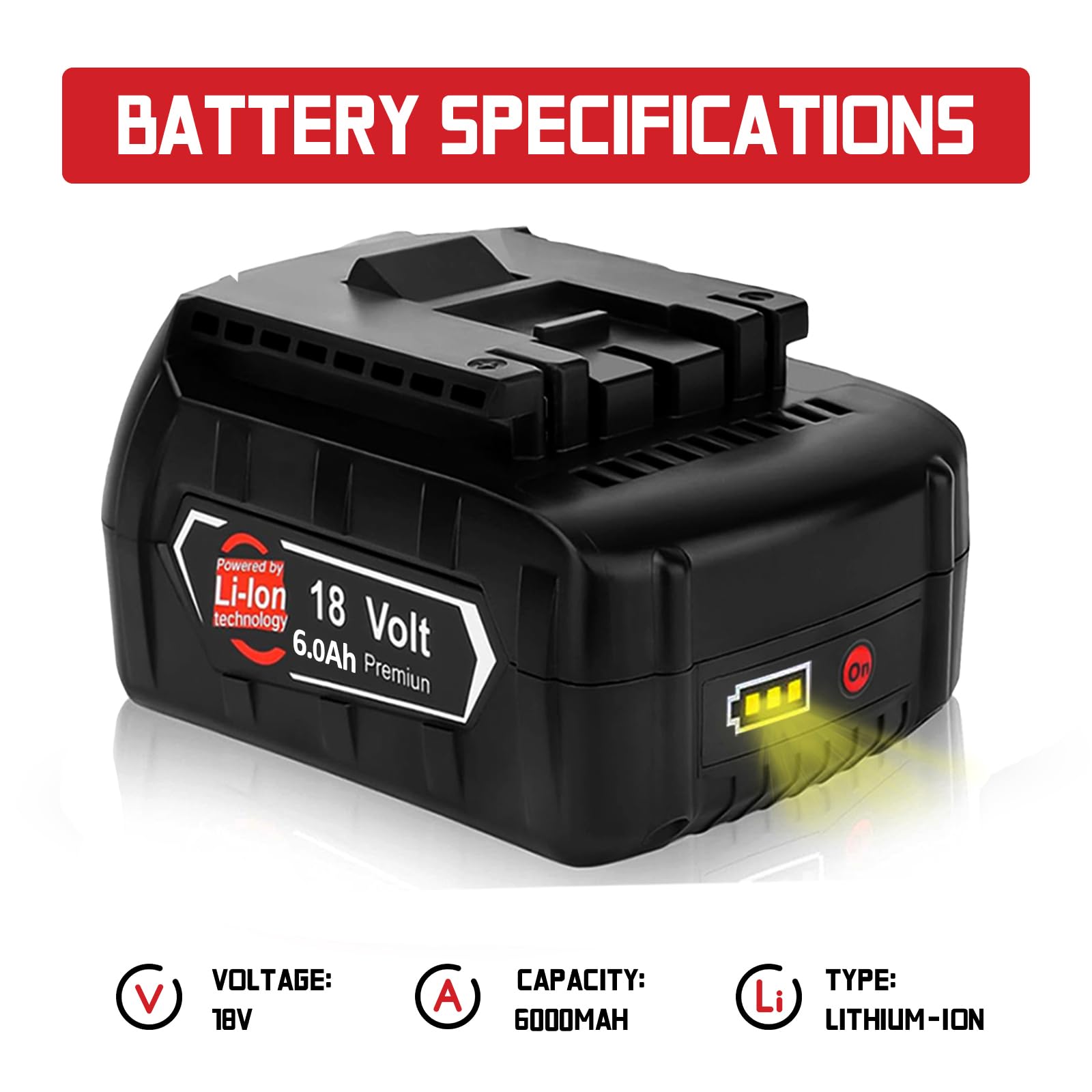 2 batterie sostitutive da 18 V, 6,0 Ah, 6000 mAh, per BAT618 BAT618G BAT609 BAT609G BAT619 BAT619G BAT610G BAT610 BAT612 BAT622 18 V