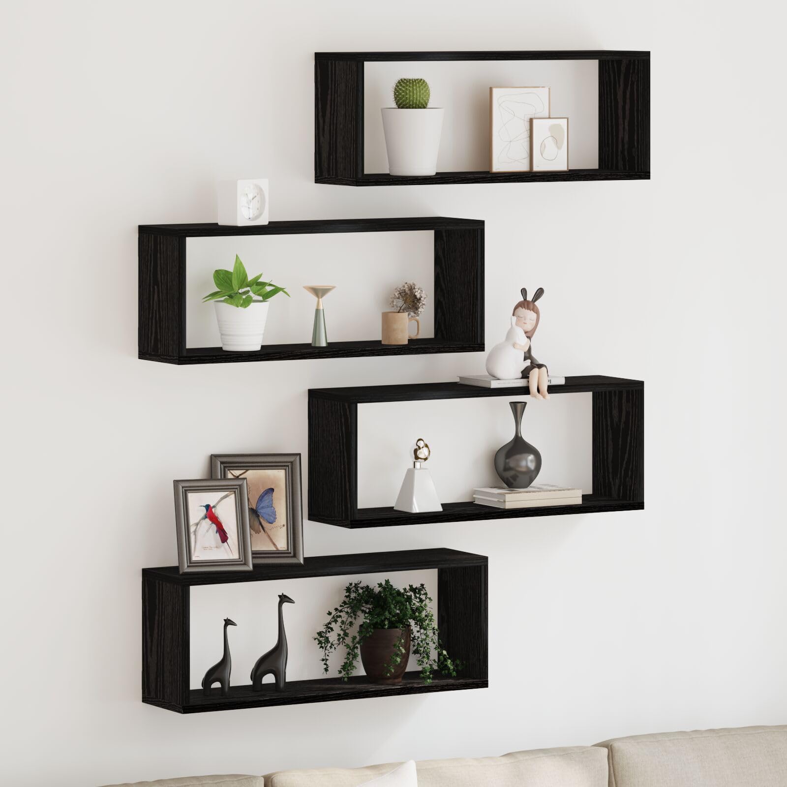 vidaXL Mensole da Parete 4 PCS Rovere Nero 60 x 15 x 23 cm, Mensola da Parete Rettangolare Moderna, Legno ingegnerizzato, Soluzione salvaspazio per Soggiorno e arredo Interno