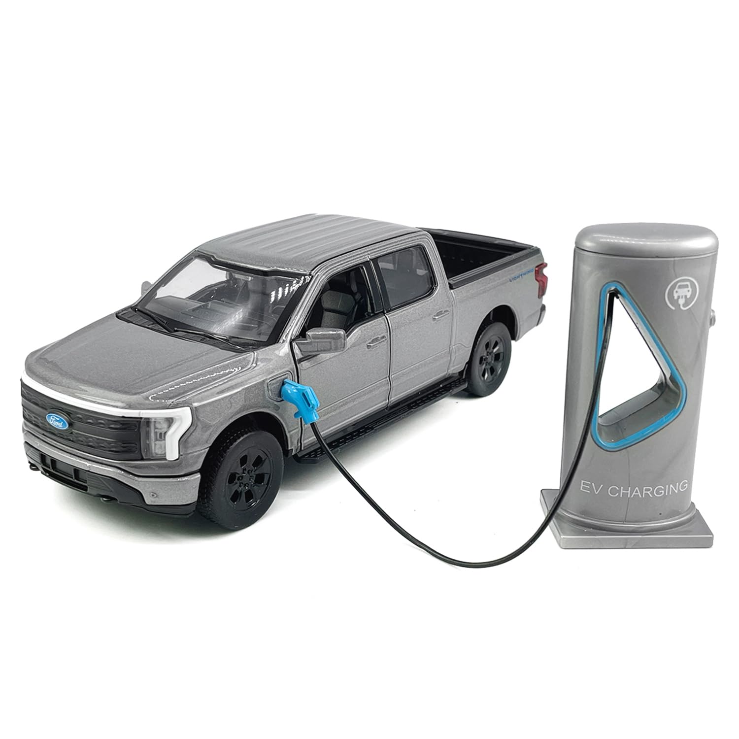 1:36 Scale 2022 F-150 EV Lightning Platinum Pickup Truck Model Toy Car Metal Diecast Toy Vehicle, Doors Open, Light Sound, Pull Back, Toys for Boys