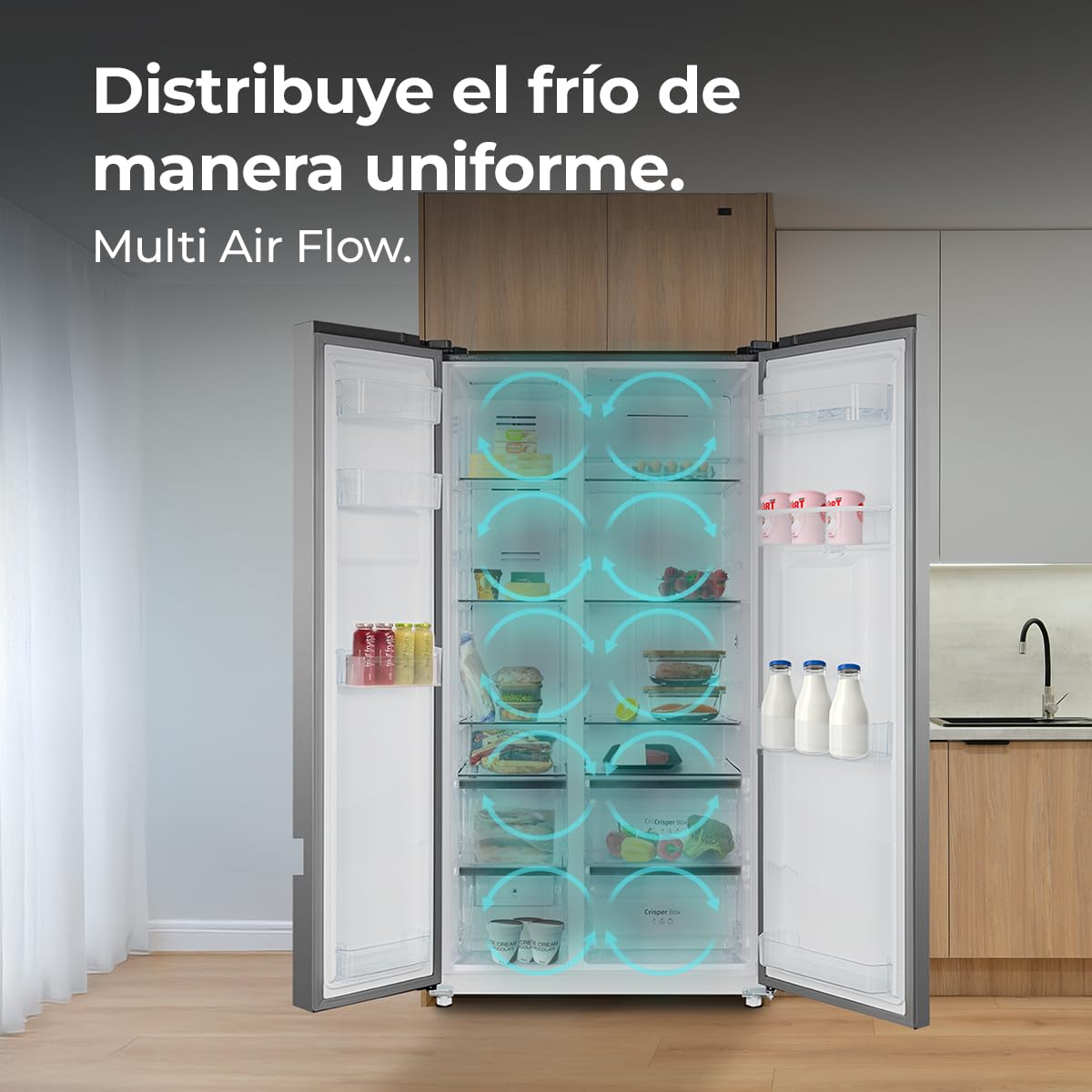 Cecotec Frigorífico Americano 559L Total No Frost con Dispensador de Agua Bolero CoolMarket SBS 559 Inox C. Alto 177cm y 91cm de Ancho, Bajo Consumo, Compresor Inverter, Modo Smart