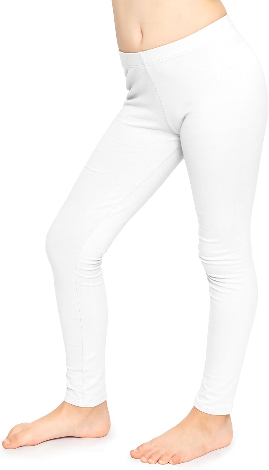 STRETCH IS COMFORT Girls Cotton Leggings, Kids Toddler Footless Pants, 2-16 | Soft durable pull-on fit, elastic waistband, school play, active days, under dresses, easy care, washable everyday layering
