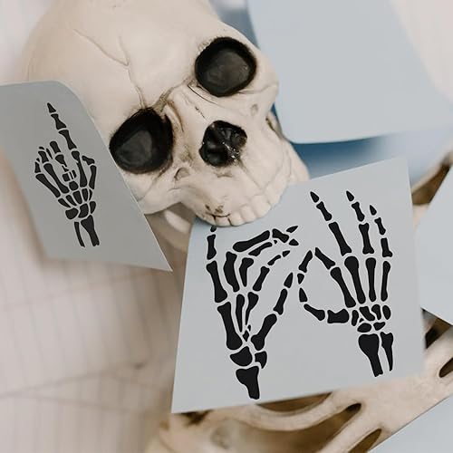 Miniatura 4 de MAYJOYDIY 4 plantillas de mano de esqueleto de 11.8 x 11.8 pulgadas, plantilla de dedo de esqueleto de corazón, mano de roca con patrón de anillo,