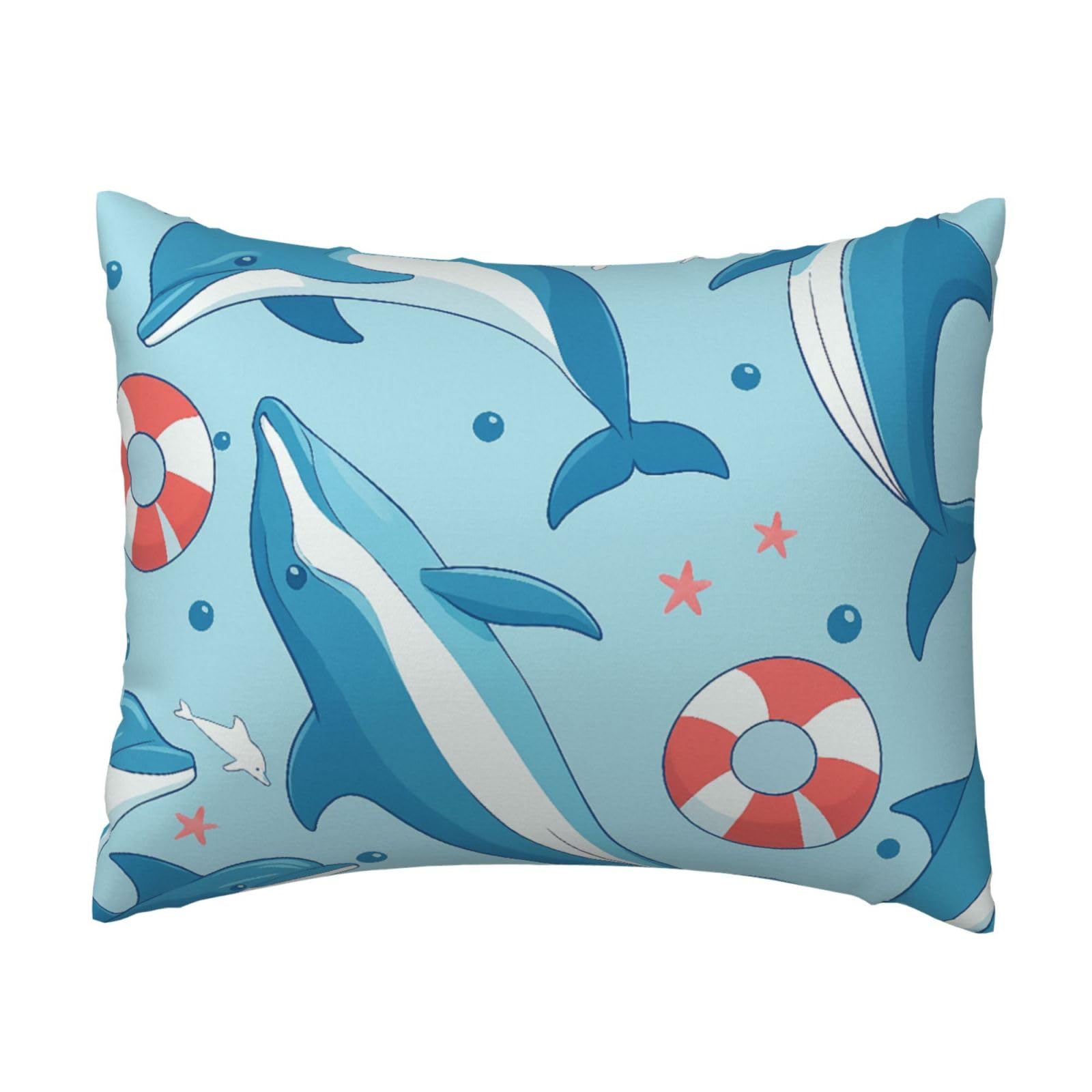 Dolphin and Ocean Lifebuoy Pillowcase Soft Plush with Zipper Decorative Pillowcovers 16x20 in