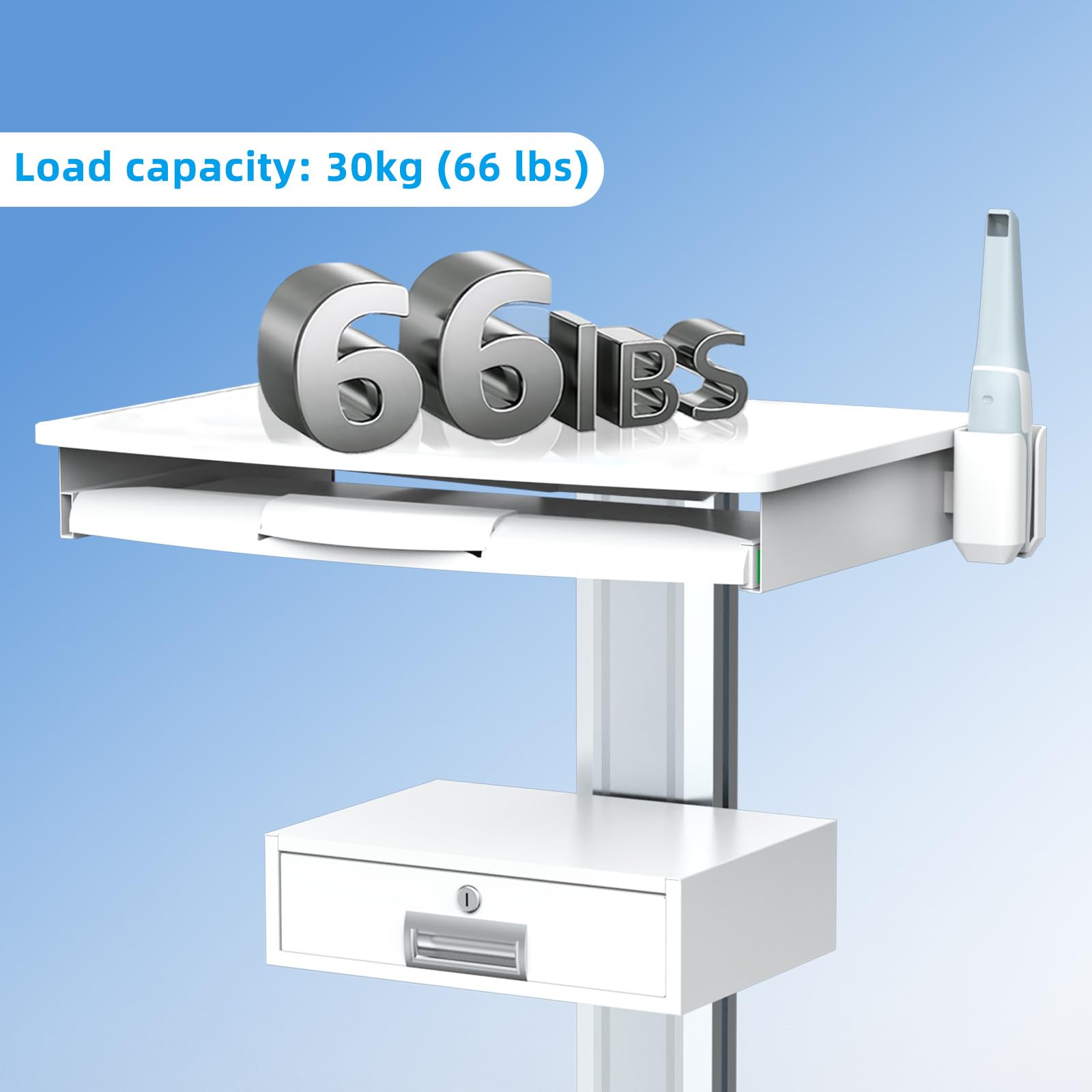 Medical Trolley Cart 30kg Load, Dental Cart Workstation with Laptop Pallet & Oral Scanner Holder, Rolling Utility Cart for Clinic, Hospital, Beauty Salon OC-3