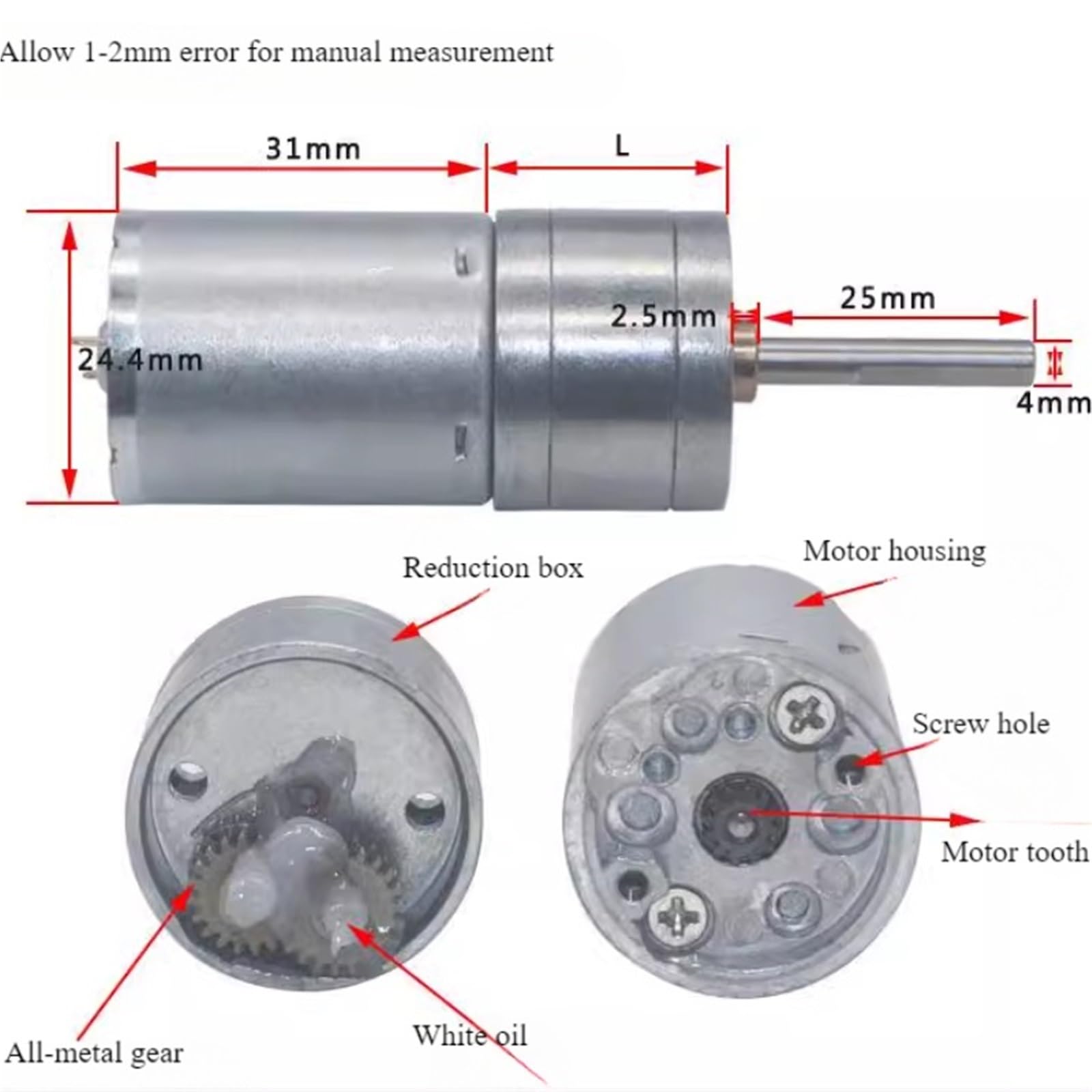 1 x 25GA370 Gleichstrom-Getriebemotor 12 V 6 V 24 V niedrige Geschwindigkeit Vorwärts- und Rückwärtsdrehmoment, Getriebemotor mit langem Schaft, L25 mm JGA25-3700 (Motor und Halterung, 16 U/min, 12 V)