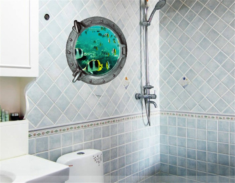3D Submarine world outof Bottom Portholes scenery Unique Removable Wall Art Sticker Decal Home Decor