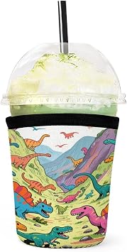 Reusable Coffee Coolies Sleeves Dinosaur Valley Beverage Sleeve Iced Coffee Insulator for Iced & Hot Drinks