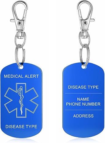 Personalized Medical ID Keychain, Custom Medical Alert Tag, DoubleSided ICE Emergency Contact for Men Women Seniors