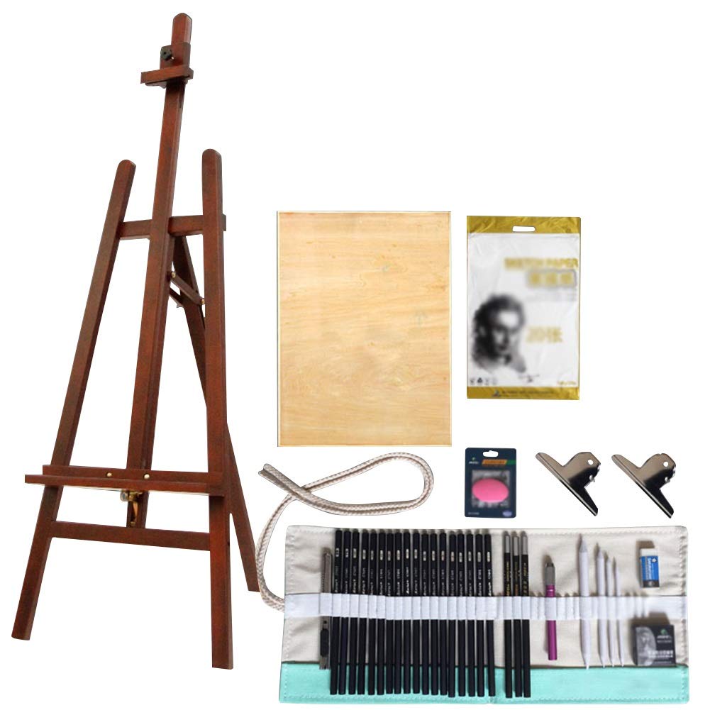 WDSOPK Beechwood Advertising Display Stand Whiteboard Easels for Painting Picture Frames(Brown Easel set)