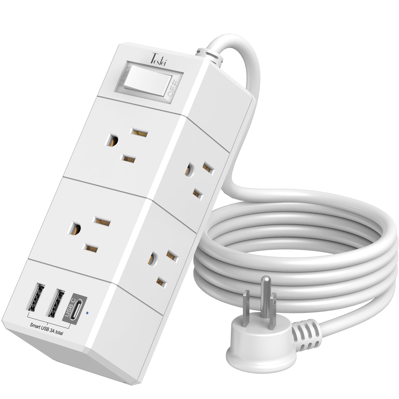 5Ft Outlet Extender Power Strip - Tcstei Flat Plug Extension Cord with 6 Outlets and 3 USB Ports