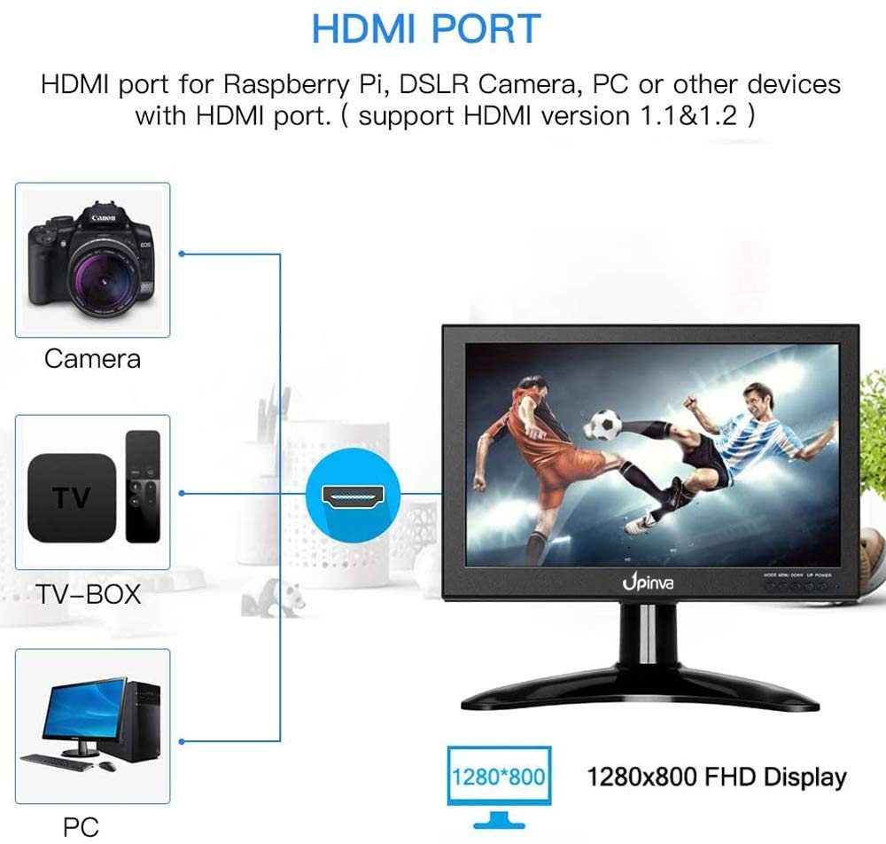 Monitor CCTV per piccoli monitor HDMI da 10,1 pollici copertura in metallo con porta USB AV VGA BNC di sorveglianza sicuro per uffici domestici Schermo HD 1280x800 con altoparlante incorporato