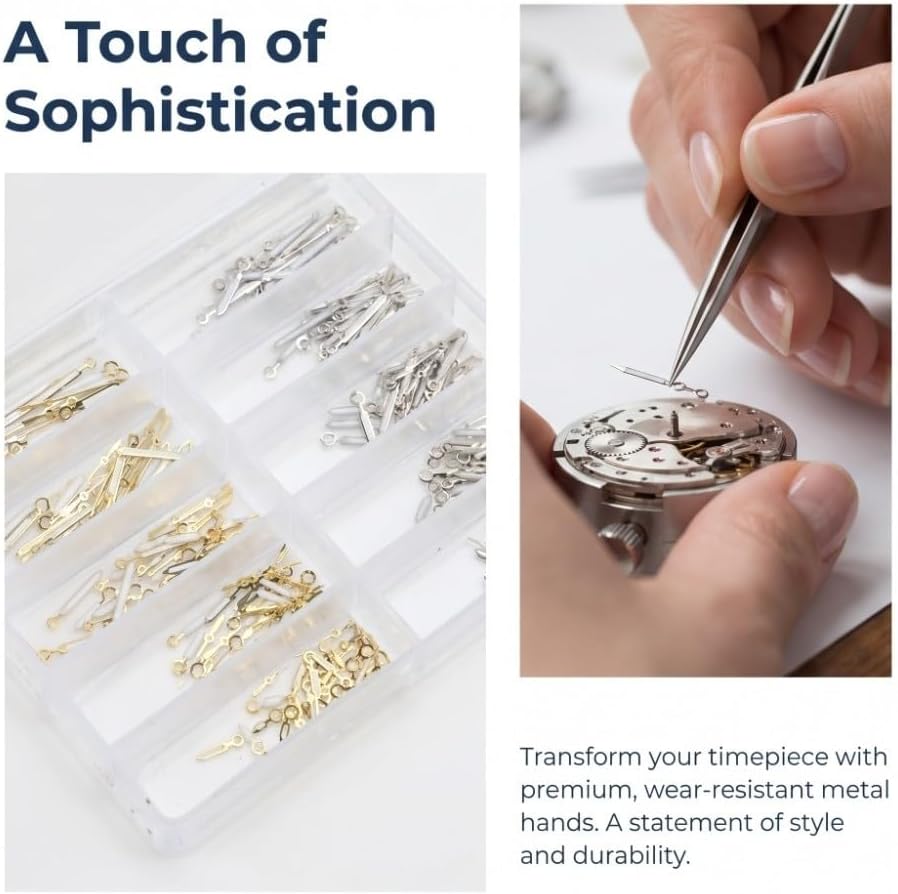 100Pcs Metal Watch Hands, Silver Gold Finish Watch Hands Replacement Parts for 2035 PC21 SL68 Quartz Movements