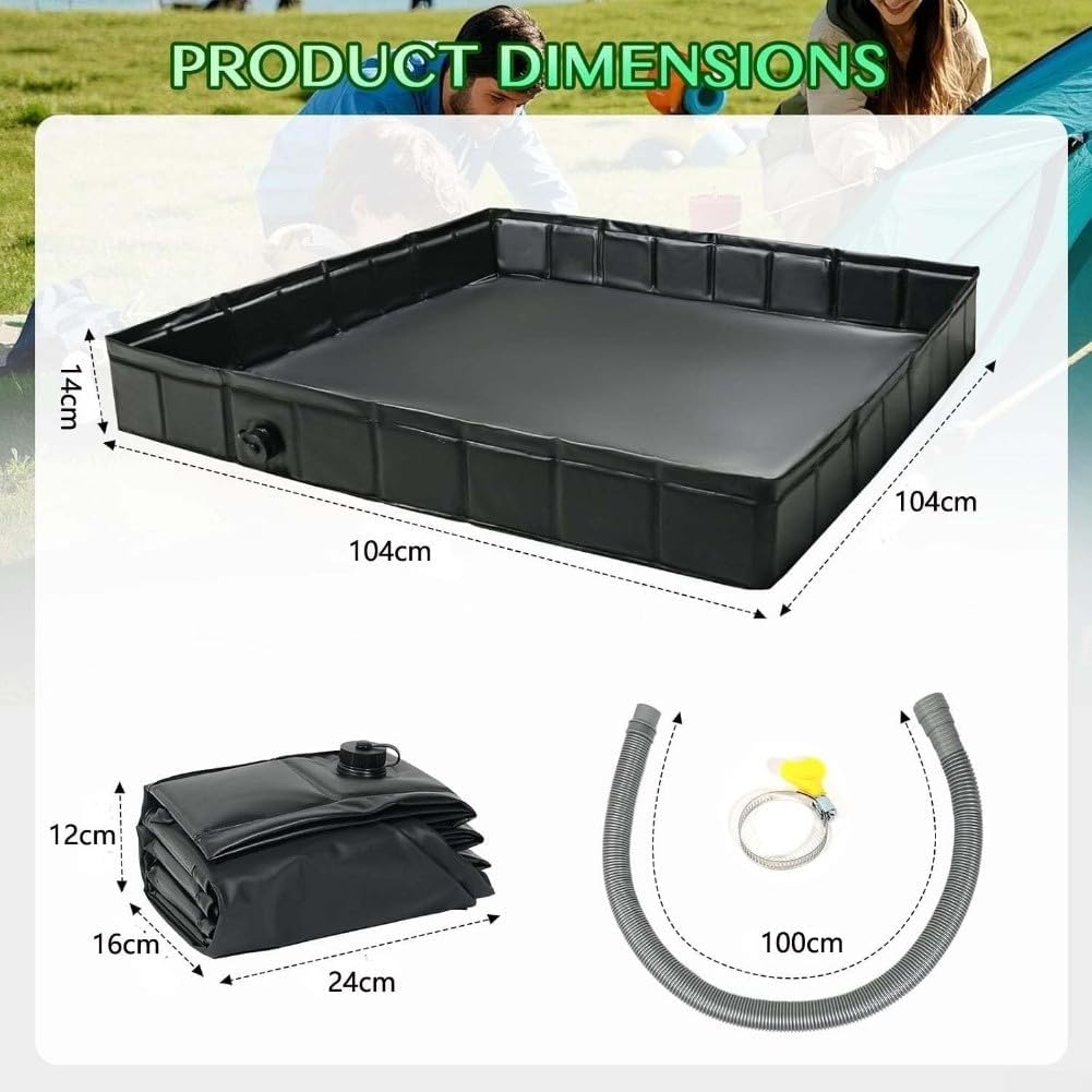Camping Shower Base Foldable Portable Tray with 100cm Drain Hose Large Outdoor Shower Floor Mat 104x104cm