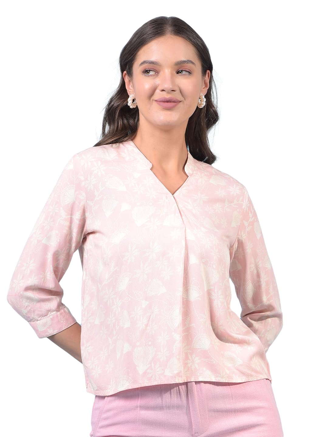 crimsoune club Women's Peach Floral Print V-Neck Top-picture-13