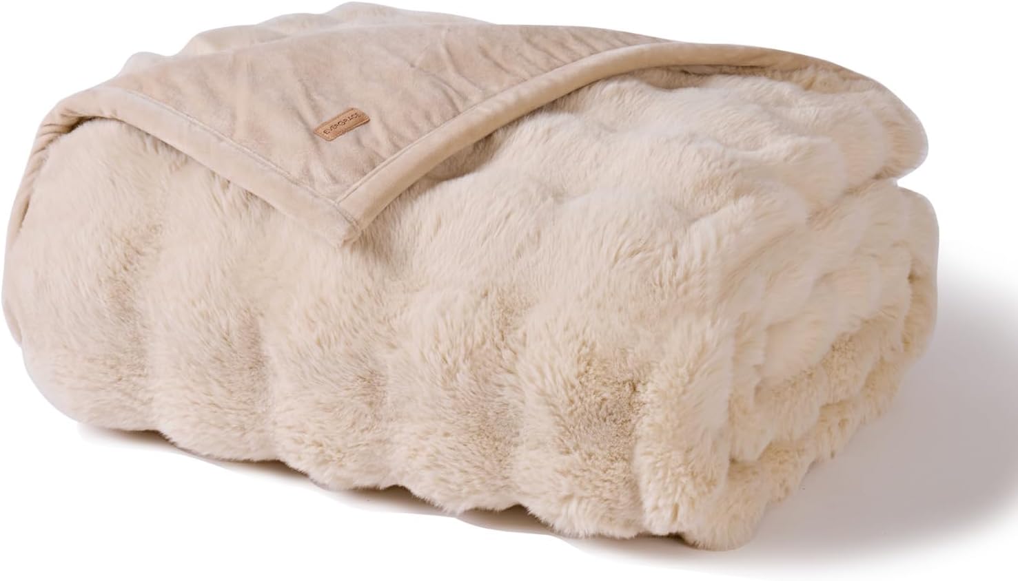 EverGrace Ultra Soft Luxury Fluffy Faux Rabbit Fur Throw Blanket, Thick Warm Bubble Throw for Bed, Cozy Plush Reversible Blankets for Couch, Chair, Sofa, Cream, 80x90 Inches - Image 9