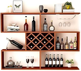 Uchwyt ścienny stojak na wino, trzy piętra chłodziarka do wina montowana na ścianie kratowa półka uchwyt na kubek prosty restauracja salon półka na wino (140 x 23 x 98 cm, 8), kolor tekowy