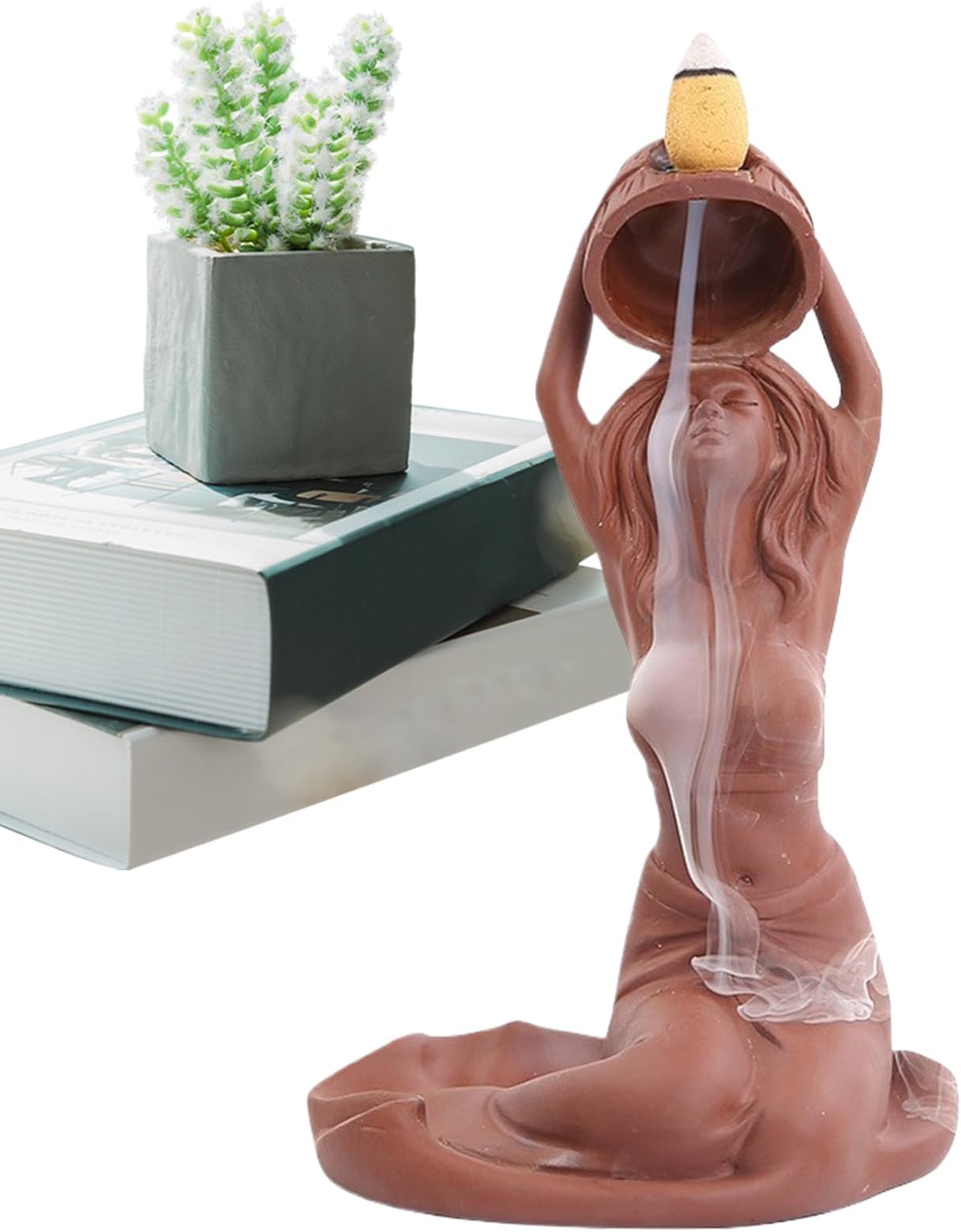Backflow Incense Burner - Bathing Lady Resin Censer, Aromatherapy Ornament, Home Decor Figurine, Relaxation Accessory For Living Room, Reading Bedroom | Elegant Waterfall Holder Calm Meditation