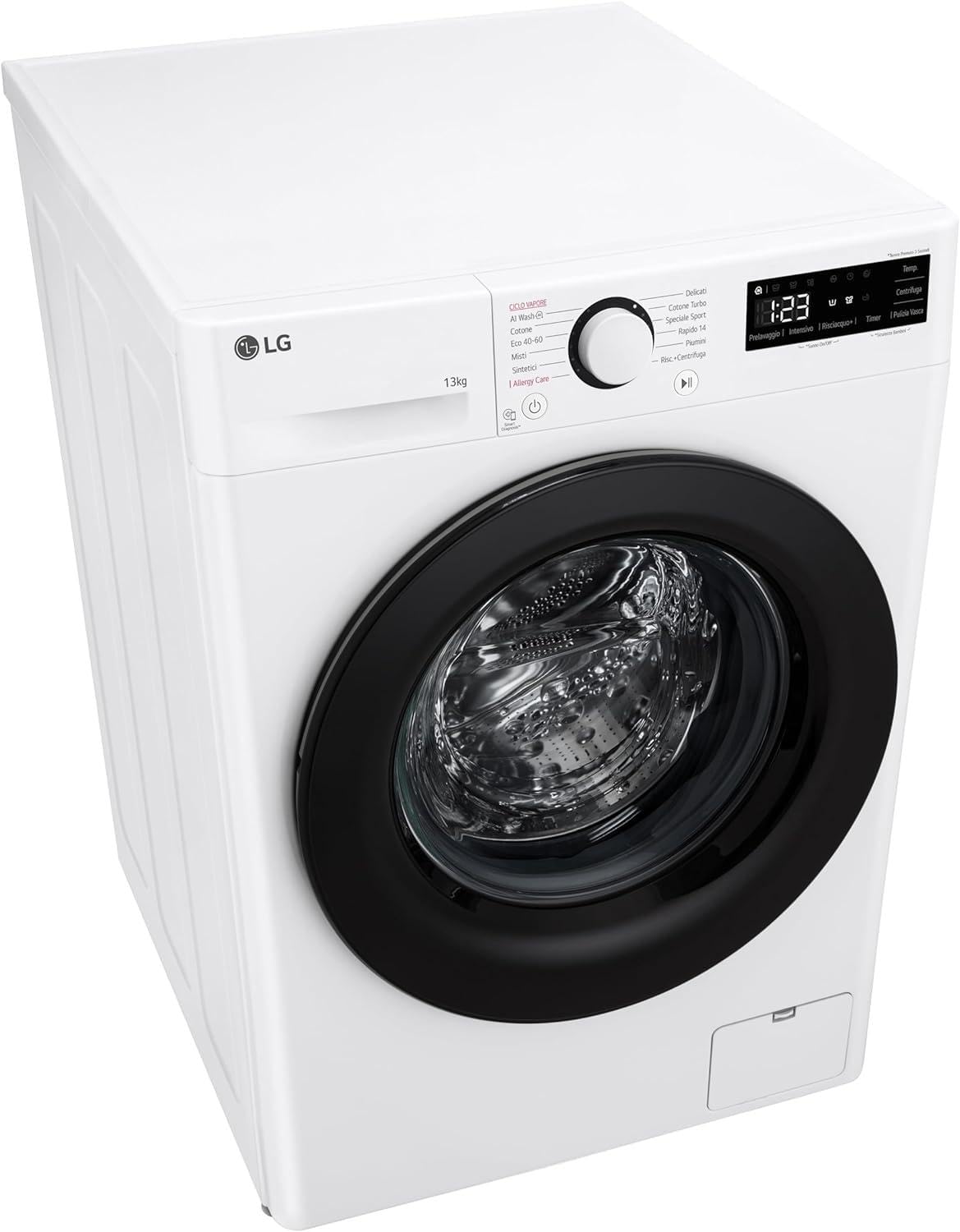 LG AI DD F4R3013NSWB Lavatrice a Carica Frontale 13kg Serie R3, Classe A-20%, 1400 giri, AIWash, Lavaggio a vapore, Motore Direct Drive, Cestello a bolle, Smart Diagnosis, Libera installazione, Bianca