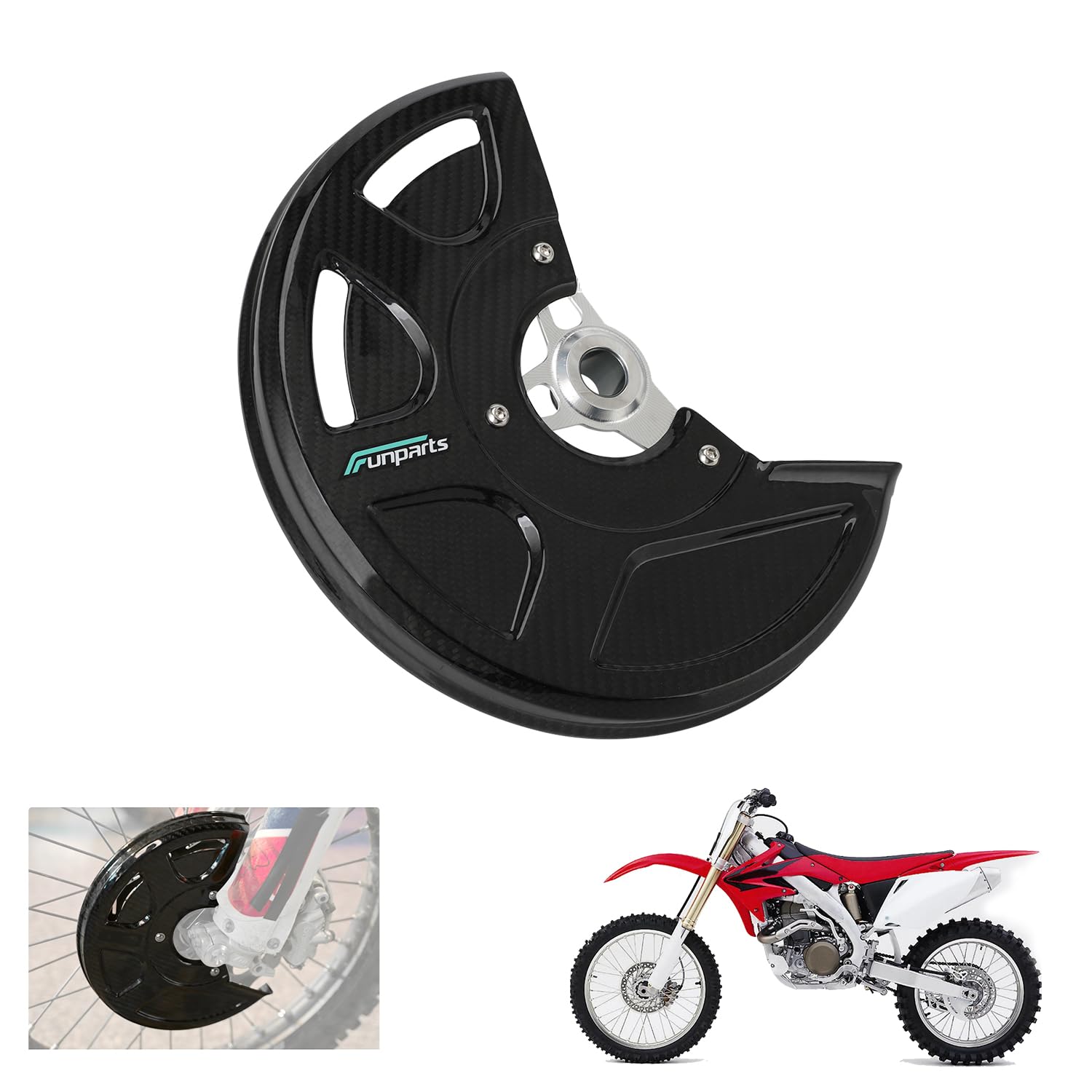 Funparts Real Carbon Fiber Dirt Bike Front Brake Disc Guard,Rotor Caliper Cover for CRF250R CRF450R 04-23/CRF450RX 17-23/CRF250RX 19-23/CRF250X
