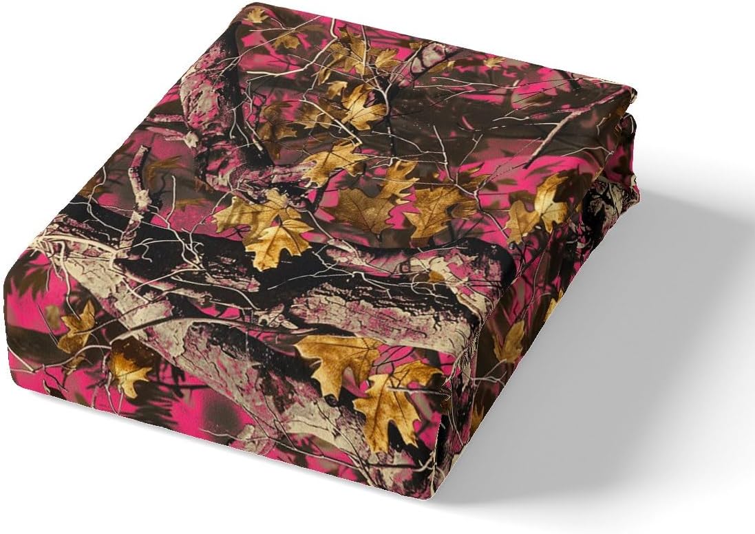 Feelyou Woods Pink Camouflage Sheets Camo Print Bedding Set for Kids Boys Girls Cabin Rustic Bed Sheets Farmhouse Sheets Set Room 4Pcs Queen Size,1 Fitted Sheet+2 Pillow Sham+1 Flat Sheet