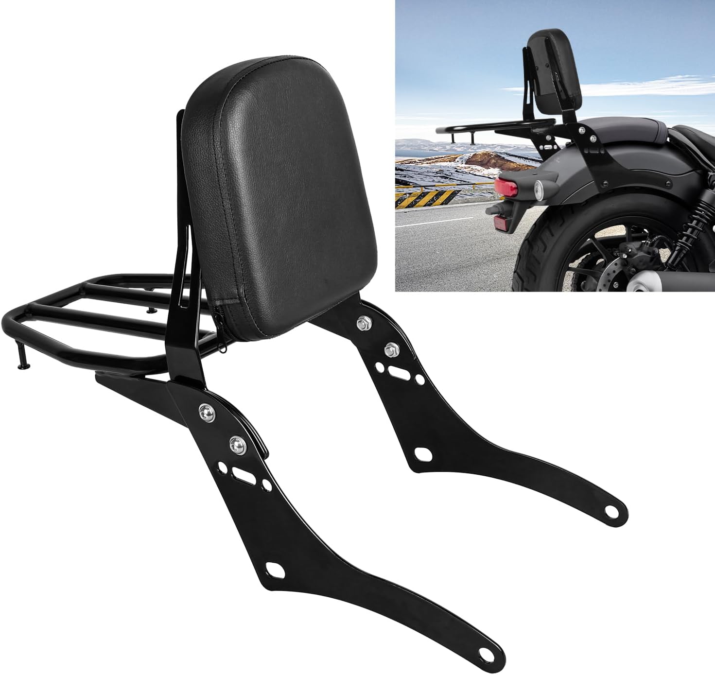 Motorcycle Passenger Backrest Sissy Bar With Back Rest Cushion Pad And Luggage Rack Compatible With For Honda Rebel 300 500 CMX300 CMX500 2017-Up