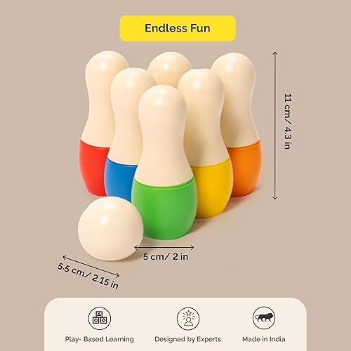 Miniatura 14 de Shumee Montessori - Juego de bolos de madera para niños de más de 2 años, juegos de bolos ecológicos con 6 pines y bola, juego de bolos