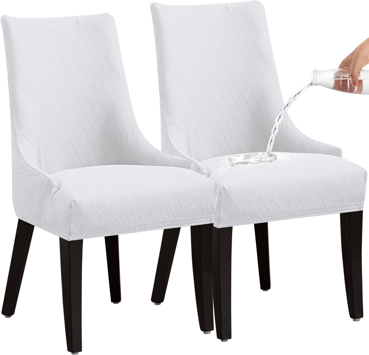LANSHENG Stretch Rhombic Geometric Wingback Chair Covers Slipcover - Reusable Arm Chair Protector Cover, Washable Dining Chair Covers Protectors for Dining Room (White, Set of 2)