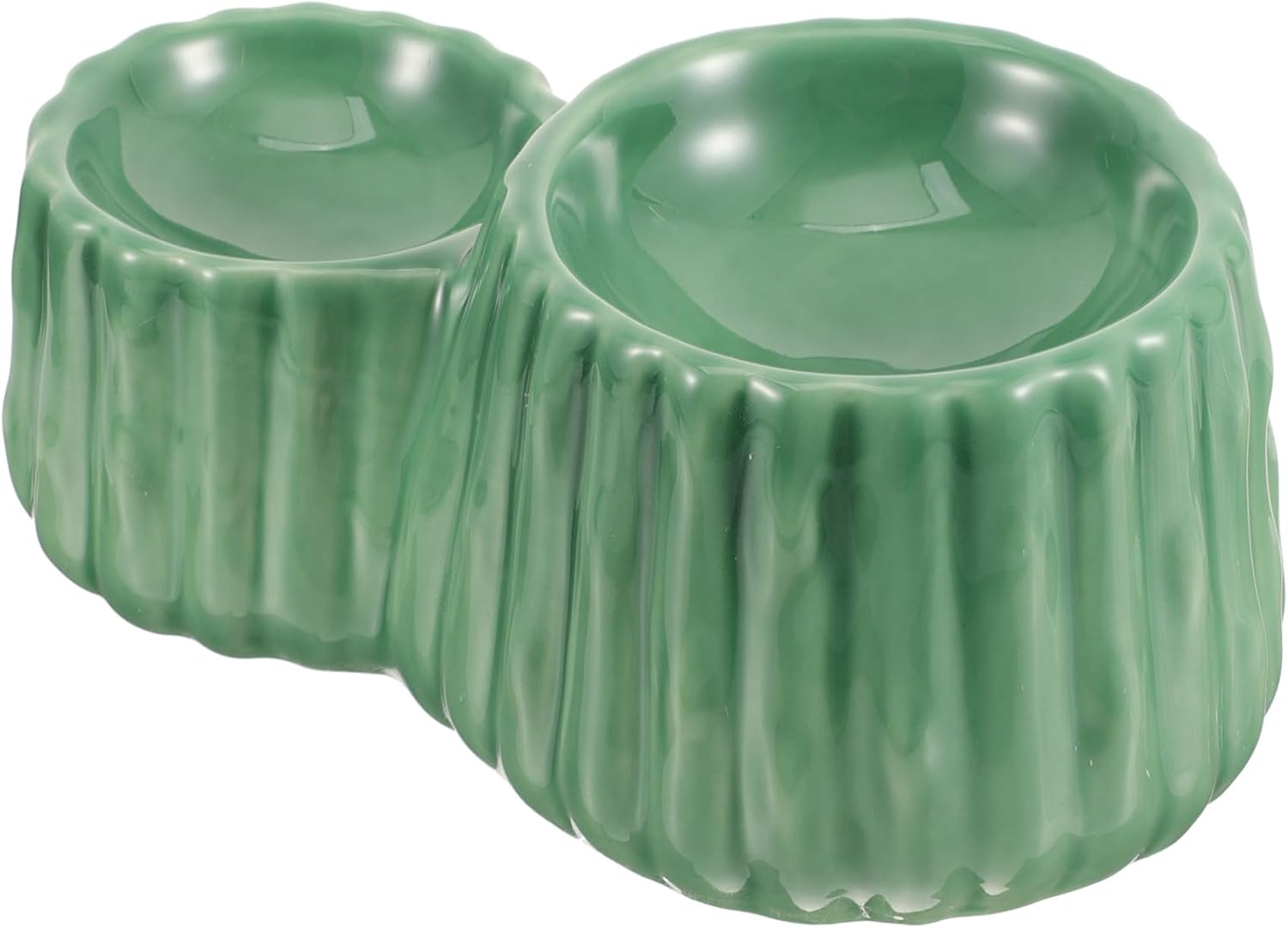 Elevated Cat Bowl Raised Food Bowl with Stable Wide Base Anti-tip Design Wear-Resistant Ceramic Pet Feeder for Neck Protection and Sensitive Whisker Relief in Green