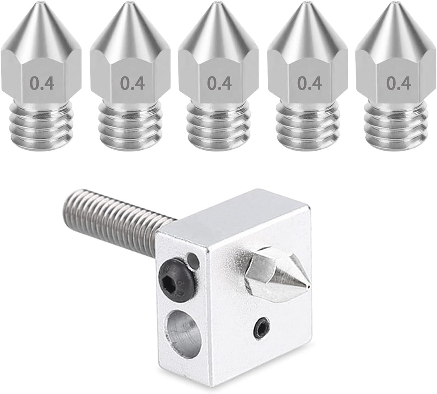 20pcs MK8 Brass Nozzle M6 Thread mk8 Stainless Steel Nozzles for 1.75mm Filament 3D Printer Hotend Nozzle for Ender-3 (Color : MK8 Stainless Steel, Size : 20pcs 0.4 2pc)