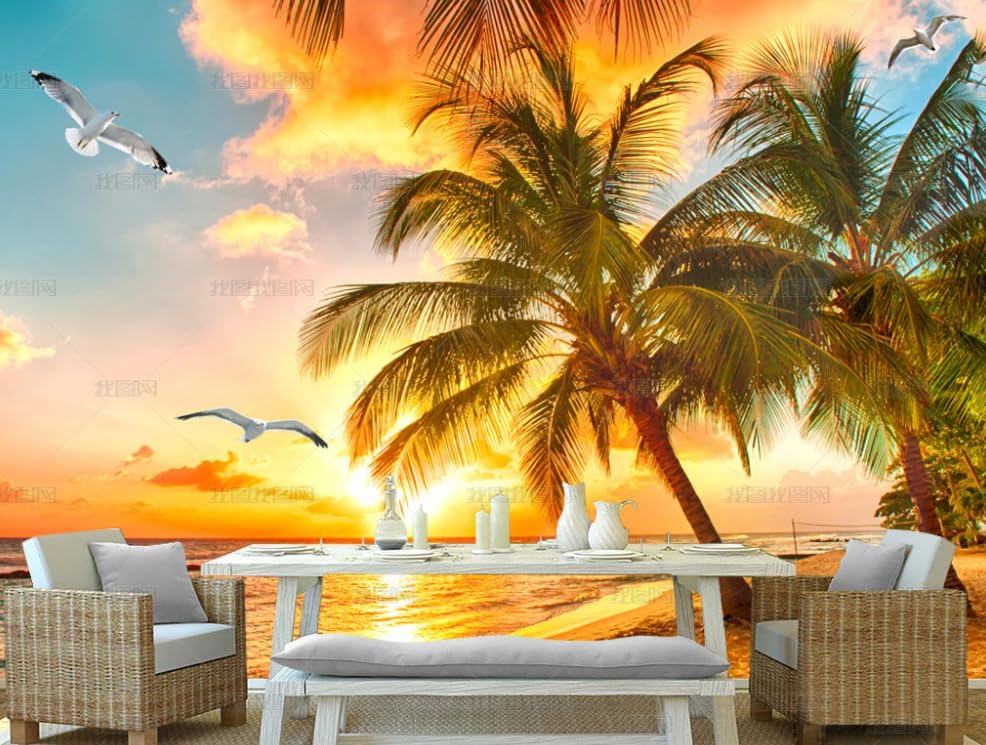 Papier peint intissé sunrise coconut tree de 300cm de largeur