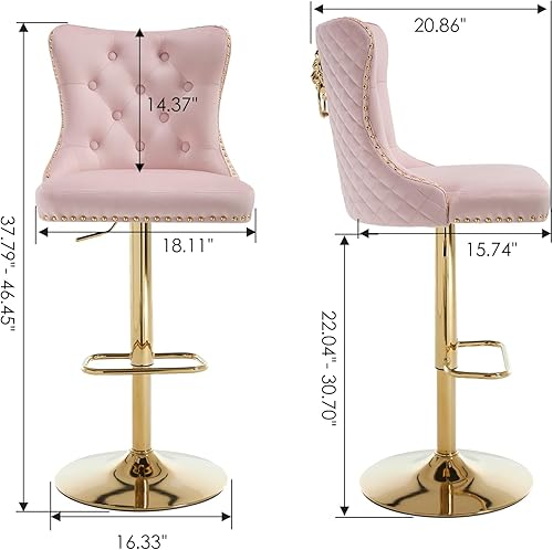 Miniatura 2 de Chummaven Juego de 2 Taburetes de Bar de Terciopelo Giratorios Sillas de Mostrador de Cocina con Respaldo Alto Acolchado Taburetes de Bar Modernos