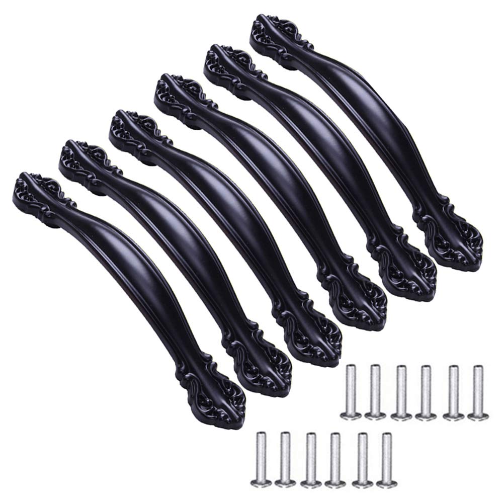 Kandery Black 6Pcs Vintage Cabinet Handles, Furniture Door Pull Handles, Antique Bow Pulls, 128Mm Hole Center,