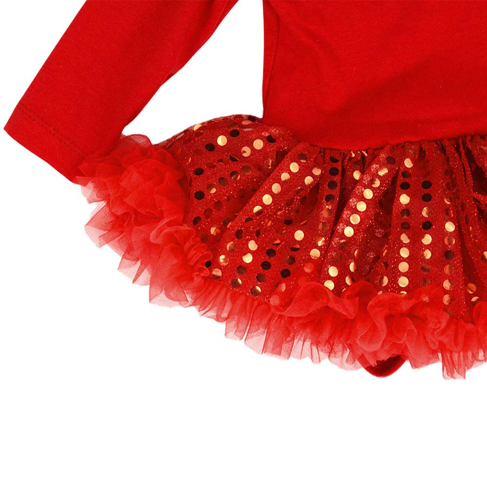 IMEKIS Baby Mädchen Mein 1. Vestito di Natale Body Tutu Abito Pagliaccetto Fascia Scarpe Natale Costume Principessa Compleanno Party Outfit Fotoshooting Set Rot + Strumpf 12-18 Mese