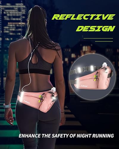 Miniatura 3 de Cinturón para correr, cinturón de hidratación impermeable con soporte para botella de agua, paquete de cintura reflectante ajustable y reflectante,