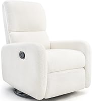 Jocisland Swivel Glider Rocking Recliner Chair Teddy White - 3-in-1 Nursery Rocker Recliner for Adults, Living Room & Bedroom Comfort