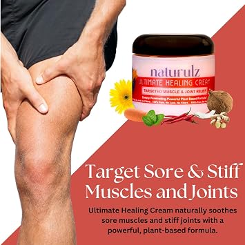 Naturulz Ultimate Healing Cream 4 Ounce All-Natural Muscle Rub & Joint Topical for Back, Neck & Shoulder Discomfort with Arnica, Calendula & Capsaicin. 'NO Junk' Formula.