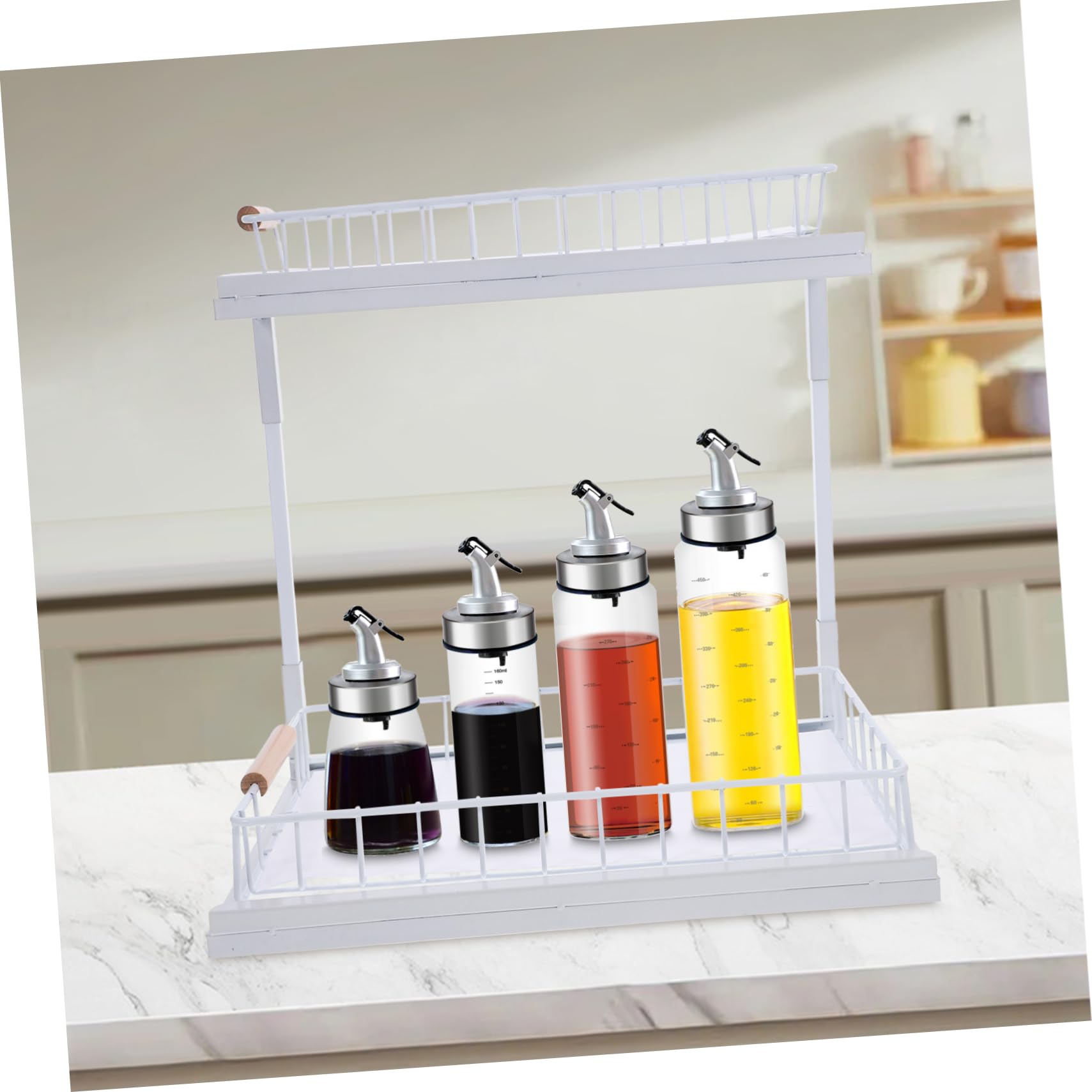COLLBATH Organizer Capiente Sottolavello Cucina a 2 Livelli Estraibile e Scaffale Porta in Acciaio al Carbonio Bianco Pratico Spezie