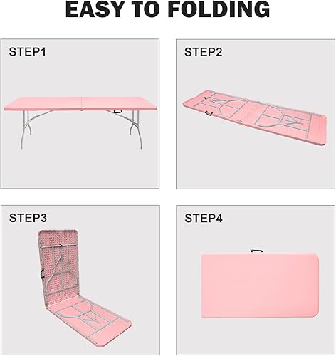 Miniatura 76 de Mesa plegable de plástico portátil de 4 pies/6 pies/8 pies, mesa de comedor de picnic blanca y negra, plegable por la mitad para campamento, fiesta