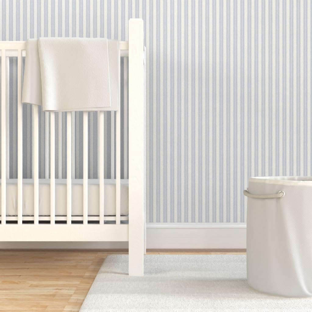 Peel & Stick Wallpaper Swatch - Blue Ticking Stripe,Traditional,Coastal,Vintage antiqu,Blue White,Cottage,grandmillenial,Classic Custom Removable Wallpaper by Spoonflower