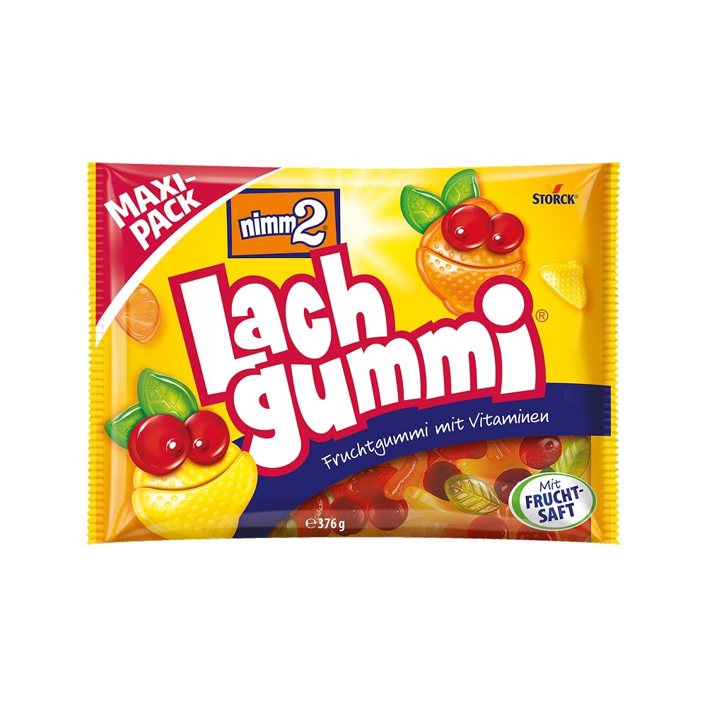nimm2 Lachgummi – 1 x 376 g Maxi Pack – Fruchtgummi mit Fruchtsaft und Vitaminen – Süßigkeit in sechs Geschmacksrichtungen