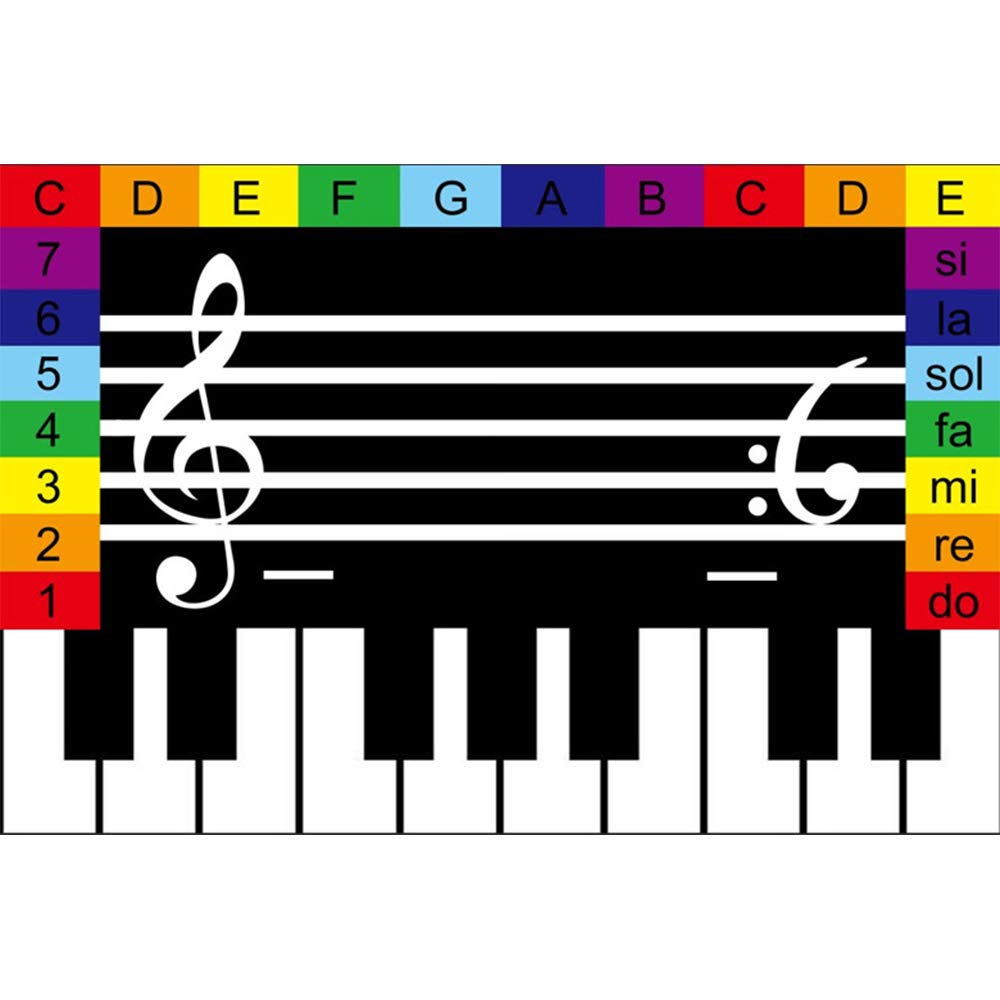 Staff muzyka klasowy dywan, dywan dla dzieci, prostokątny świetny personel notatki klawiatura instrument muzyczny bęben dywan, nieślizgający się zmywalny bezzapachowy koc do nauki - B 130 x 160 cm