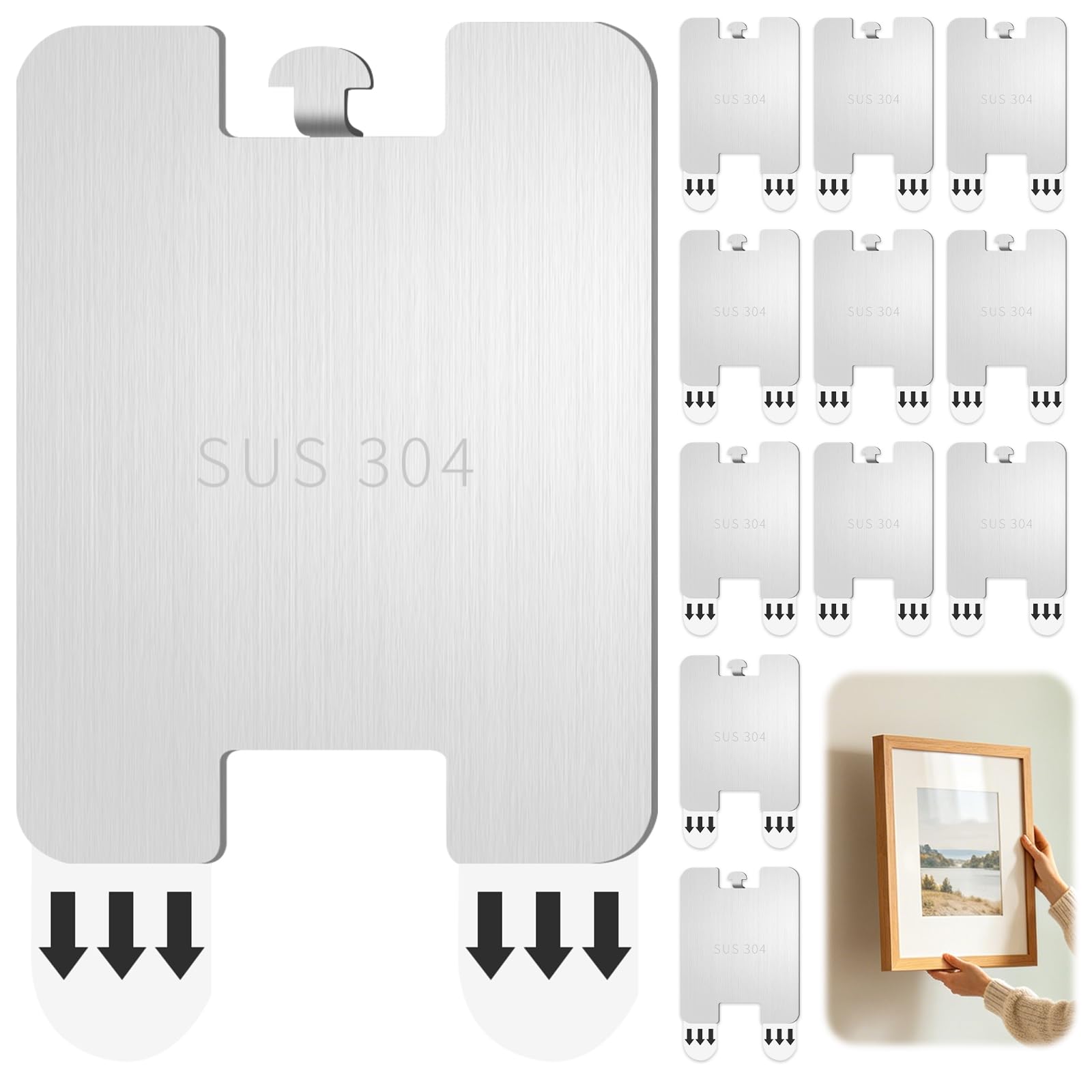 Bateya 12 Pack Picture Hooks No Nails,with Removable Picture Hanging Strips Supports 2kg,Strips Damage-Free Wall Hangers,No Nails Picture Hooks for Hanging Pictures,Frames,Wall Art&Home Decor