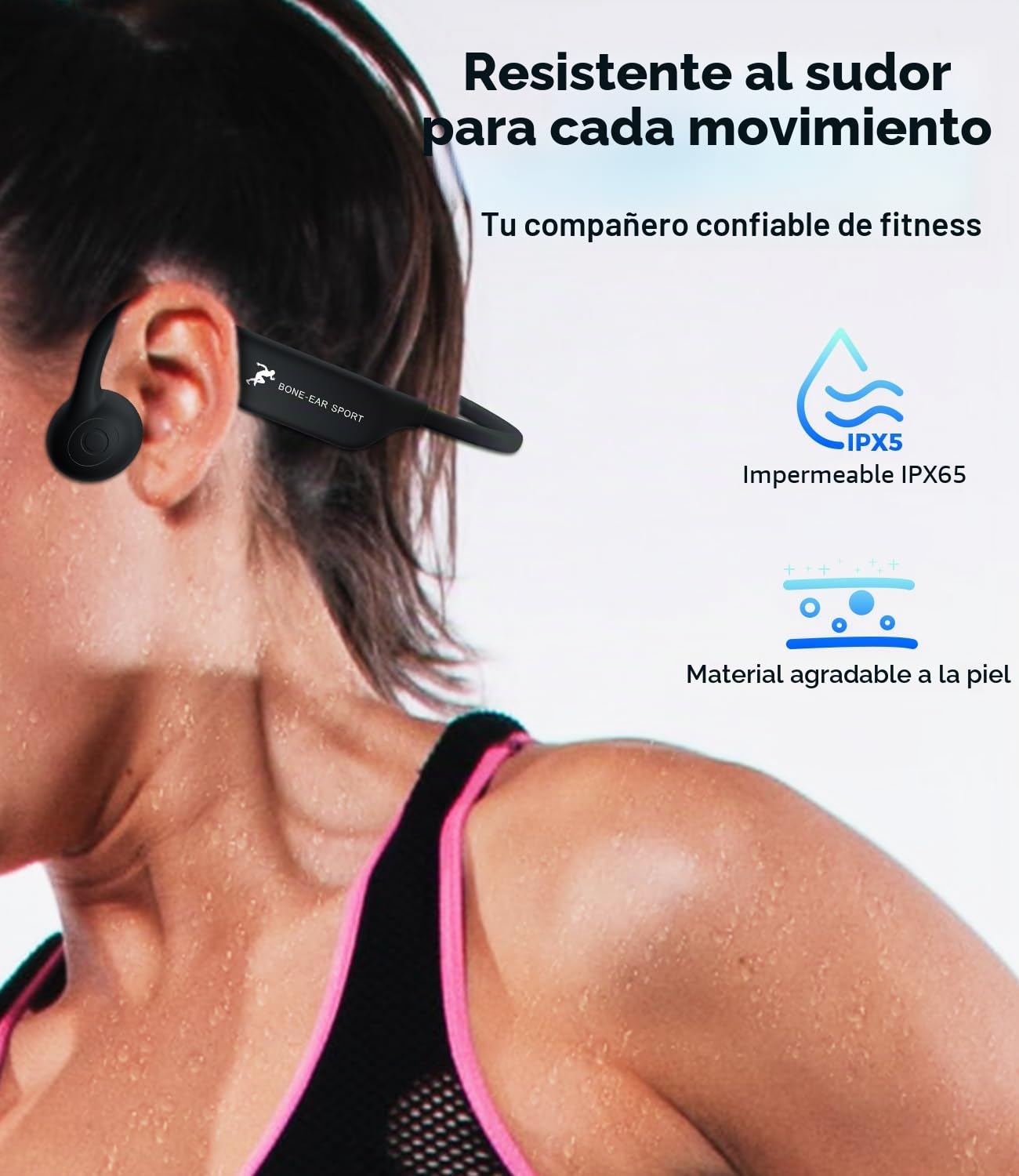 Auriculares de Conduccion Osea, Auriculares Inalámbricos Bluetooth 5.2 de Auriculares de oído Abierto con Micrófono, al Agua IP67, Conducción Ósea para Trotar, Correr, Ciclismo (Negro)