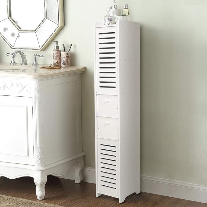 Bathroom Free Standing, White Tall Slim Bathroom Unit