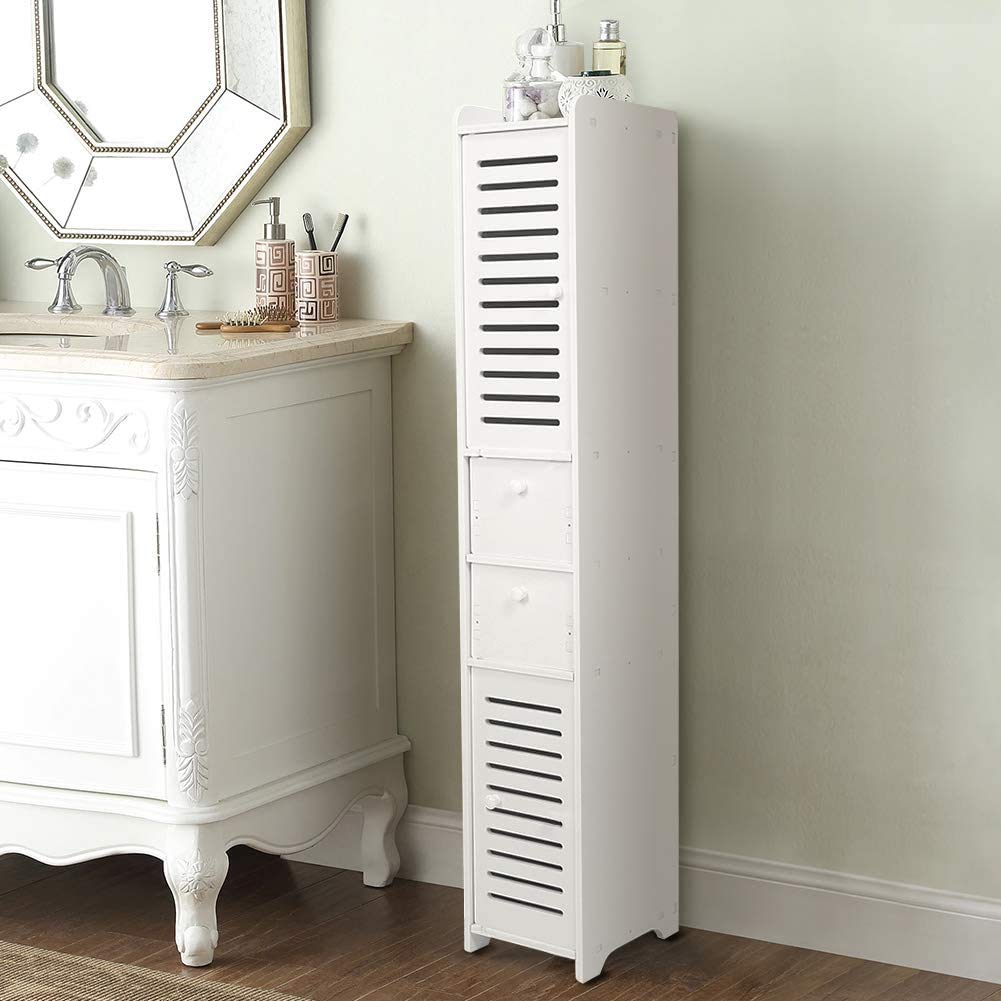 Buy Bathroom Free Standing, White Tall Slim Bathroom Unit
