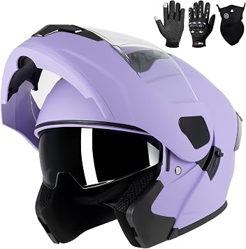 Adult Modular Motorcycle Helmets, DOT Approved Flip up Dual Visor Full Face Helmet for Men Women Moto ATV UTV Snowmobile ADV Four Wheeler Street Bike with Gloves & Mask