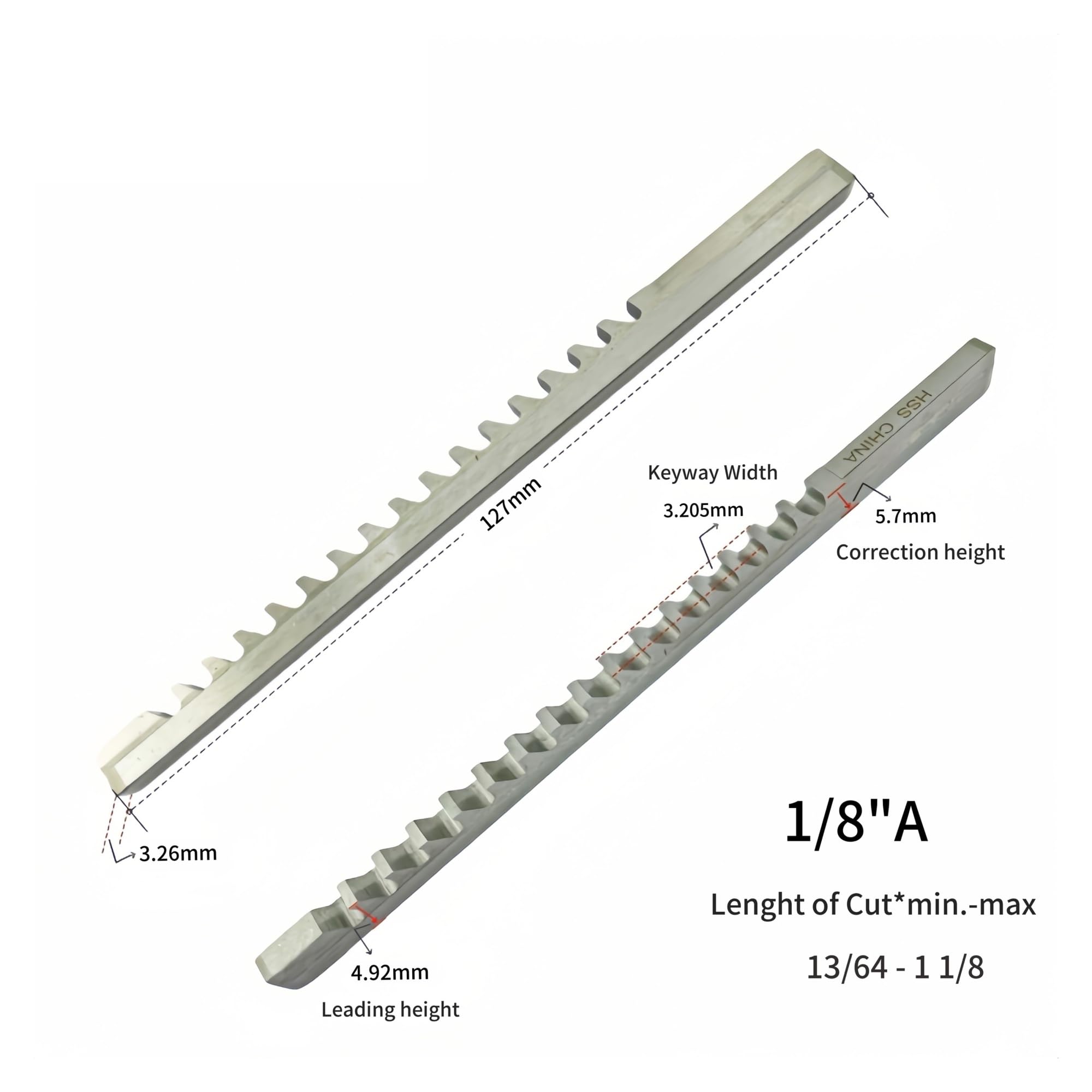 Brocas de chavetero de tipo empuje serie A, herramientas de chavetero HSS for máquinas herramienta CNC A1-2/3 mm 1/16''A 1/8''A 3/32''A para metalurgia, torno(3.175 A)