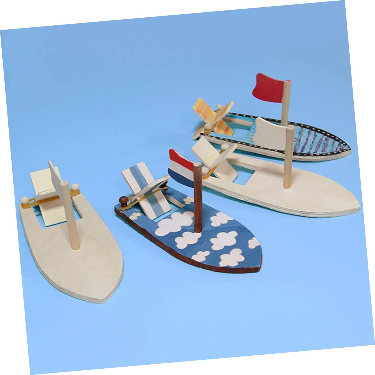 Veemoon 2sets Handmade Wooden Boat Model Kit Boys and Girls Diy Paint Boat Wooden Sailboat Craft Set Decorative Boat Model 12pcs*2